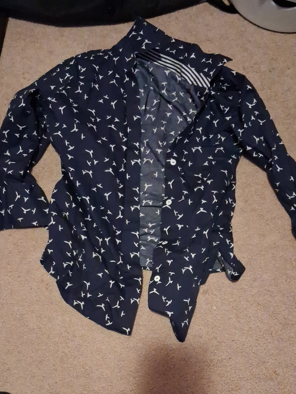 Foxcroft NYC Navy Shirt with White Bird Motif
